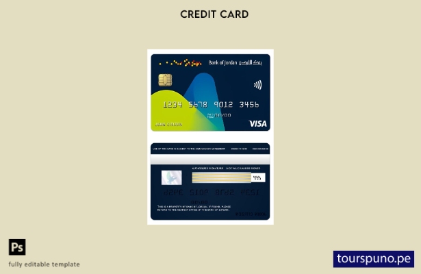 lista para imprimir plantilla de tarjeta clásica de visa del Banco de Jordania d